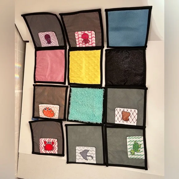 Sensory Mini Mats 6 7/8” x 6 7/8”, Set of 12, Built in Hooks for Hanging - Picture 1 of 13